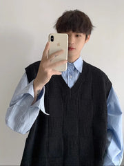Threebooy Sleeveless Knitted Sweaters for Men Black V Neck Waistcoat Man Clothes Vest 100 Pure Cashmere X S Wool Japanese Harajuku Fashion