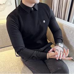Threebooy Fake 2 Pieces Shirt Neck Knit Sweaters/Male Slim Fit Fashion Long-sleeved Pullover/Male High Quality Stripe Casual Sweater 4XL