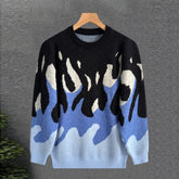 Threebooy New Korean Trendy Men Sweaters Light Luxury Knitted Color Clashing O Neck Long Sleeve Pullover Casual High Street Knitwear M-3XL