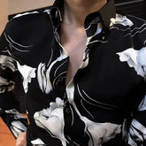 Threebooy Spring Summer New Fashion Printed Shirts Men's Clothing Korean Style Loose Harajuku Blusa Polo Neck Long Sleeve Cardigan Tops