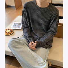Threebooy Autumn Long Sleeved T-shirt Men Fashion Casual Striped T Shirt Men Oversize Streetwear Korean Loose Round Neck T Shirt Mens Top