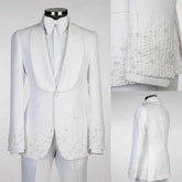 Threebooy Minimalist Pearls Mens Suits 2 Pcs Blazer Pants Beaded Shawl Lapel Formal Occasions Wedding Groom Tuxedos