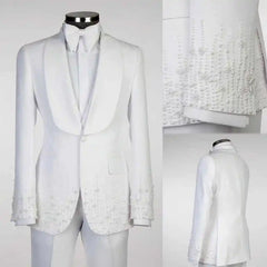 Threebooy Minimalist Pearls Mens Suits 2 Pcs Blazer Pants Beaded Shawl Lapel Formal Occasions Wedding Groom Tuxedos
