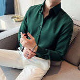 Threebooy Spring Clothing Men's Korean Casual Luxury Texture Shirts Vintage Turn-down Collar Buttons Solid Color Long Sleeve New