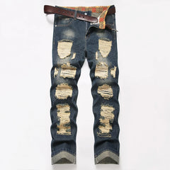 Threebooy Men's Wide Leg Jeans Trendy Brand Straight-leg Pants Beggar Ripped New Style Jeans Breathable Comfortable Men's Regular Trousers