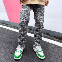Threebooy Y2K Streetwear Snake Graphic Baggy Zipper Ripped Jeans Pants For Men Clothing Straight Cotton Long Trousers Pantalon Homme