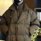 Threebooy Mens Cotton Jacket Fake Two-Piece Double-Layer Jacket Winter Streetwear Thick Fashion All-Match Biker Cotton Coat Men'S Clothing
