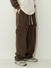 Threebooy Japanese corduroy casual pants for men's autumn and winter vintage loose work clothes with pleated pockets and cuffs design