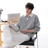 Threebooy Men's Color-blocking Patchwork V-neck Sweater Light Luxury Knitted Long Sleeve Pullover Autumn Korean Trendy Male Clothing M-3XL