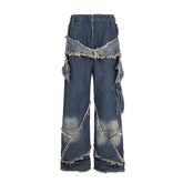 Threebooy Mens Star Tassel Jeans Streetwear Hip Hop Multi Pockets Denim Pants Men 2025 Spring New Harajuku Washed Blue Cowboy Trousers