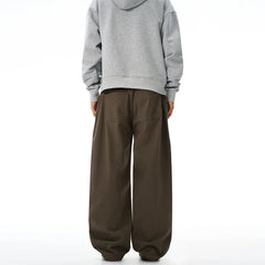 Threebooy 100% Pure Cotton Wide-leg Pants Men's Autumn New Oversized Comfortable Loose Casual Trousers Brown White Fashion Streetwear
