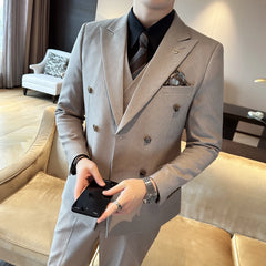 Threebooy A high-end men's double-breasted three-piece suit, a fashionable and stylish men's suit, a business casual wedding dress for the