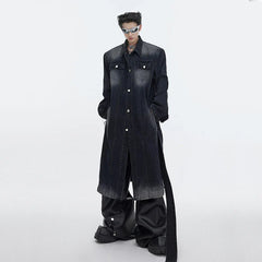 Threebooy Men's Prestige Washed Denim Trench Coat