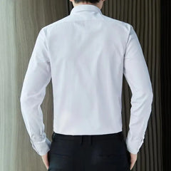 Threebooy Men's Casual Blouse Satin Smooth Long Sleeve Wedding White Shirt Handsome Clothing