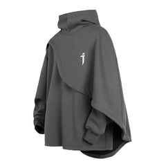 Threebooy Fashion Cloak Hoodies Men Streetwear Hoodie Pullovers Black Gray Darkwear Oversized High Collar Sweatshirt Unisex