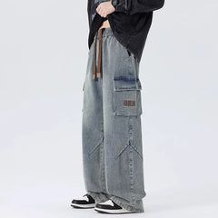 Threebooy 2025 Spring Men and Women Trendy workwear Straight leg denim pants for couples American hip-hop washed personalized casual pants