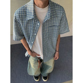 Threebooy Summer Short Sleeved Shirt Men Fashion Retro Plaid Shirt Men Streetwear Korean Loose Vintage Casual Shirts Mens Large Size 5XL