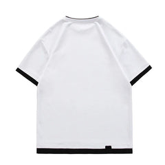 Threebooy T-shirts Summer Casual Top Loose Short Sleeve O-neck Hole Fake Two-piece Fashion Tops Loose All-match Men's Clothing