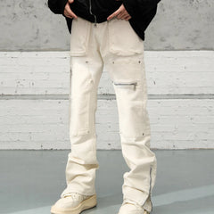 Threebooy New Fashion Kpop Baggy Flared Jeans Cargo Y2K Pants Men Clothing Ankle Zipper Straight Korean Casual Cotton Long Trousers