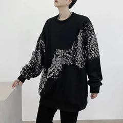 Threebooy Mens Sweatshirt Dark Gothic Style Sequin Top Streetwear Fashion Campus Performance Splicing Long-Sleeve Top Men'S Clothing