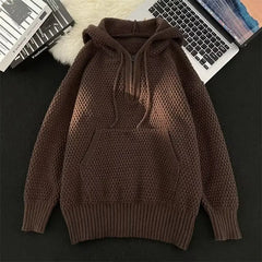 Threebooy Hip hop trend men and women personality hooded knit shirt American couple autumn and winter loose fitting Harajuku casual top