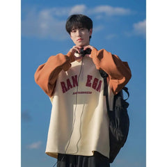 Threebooy Preppy Spliced Polo Shirt Sweatshirt Men's Spring Autumn Raglan Sleeves Trendy American Loose Versatile Casual Jacket