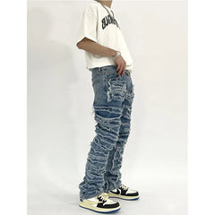 Threebooy Y2K Fashion Baggy Stacked Jeans Pants Men Streetwear Washed Blue Straight Women Denim Trousers Ropa Hombre