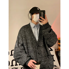 Threebooy Autumn Winter New V-neck Cardigan Men's Loose Casual Knitted Sweater Trendy Daliy Simple All-match High Street Soft Coats