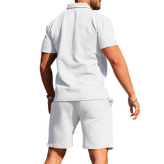 Threebooy Spring/Summer New Men's Casual Short Sleeve Polo Neck T-shirt Texture Shorts POLO Shirt Two Piece Set