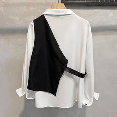 Threebooy Summer Shirt Vest Suit Design Splicing High Street Long Sleeve Loose-fit Niche Men's Jacket For Hairdressers