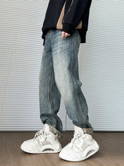 Threebooy Men's Fashion Korean Jeans Baggy Straight Vintage Denim Pants High Street Hip Hop High Quality Trousers Streetwear Male Clothes