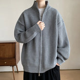 Threebooy New Korean Fashion Men Cardigan Jacket Light Luxury Trendy Turtleneck Knit Zip-up Long Sleeve Sweater Coat High Quality Knitwear