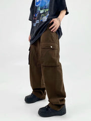 Threebooy European and American retro casual overalls, men's high street fashion, INS, niche design, multiple pockets, loose straight