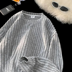 Threebooy American Casual Hairy Sweatshirt Men's Autumn Winter Hip Hop Preppy Loose Lazy Long-sleeved T-shirt High-end Casual Inner Wear