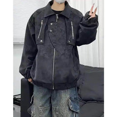 Threebooy Mens Loose Fit Streetwear Jacket Hip hop Dance Lapel Collar Spring Fashion Trendy Youth Urban Outerwear Stylish Coat