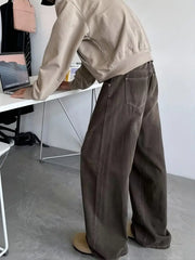 Threebooy Y2k Brown Man Wide Pants Women Streetwear Denim Baggy Pants Loose Straight Work Wear Trousers Vintage Curved Jeans Pants