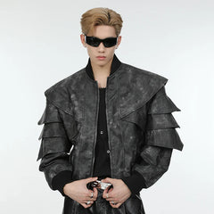 Threebooy Men's Cascading Faux Leather Cropped Coat