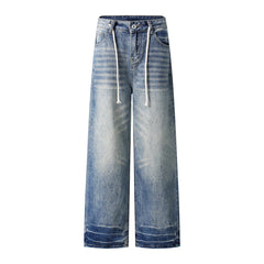 Threebooy Hip Hop Jeans Men Streetwear Punk Washed Striped Denim Pants Harajuku Vintage Baggy Casual Wide-leg Pants Unisex Trousers