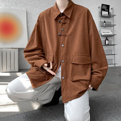 Threebooy Corduroy Shirt Men Casual Turn Down Button Long Sleeve Shirts Streetwear Leisure Luxury Clothing Chemise Homme