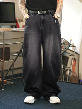 Threebooy 1Pc Men's Daily Travel Casual American Street Loose Jeans, Black, Light Blue, Sea Blue Fashion Street Style Retro Lantern Jeans Denim Pants