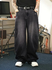 Threebooy 1Pc Men's Daily Travel Casual American Street Loose Jeans, Black, Light Blue, Sea Blue Fashion Street Style Retro Lantern Jeans Denim Pants