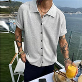 Threebooy New Fashion Men Cardigan Tops Luxury Knitted Half Sleeve Shirts Leisure Button-down Shirts for Men Korean Style Premium Knitwear