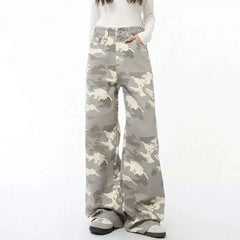 Threebooy High Street Men's Denim Pants Camouflage Casaul Straight Bottom Simple Wide Leg Loose Trousers Spring Stylish 2025