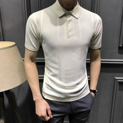 Threebooy Business Casual Men Polo Shirts Summer New Solid Lapel Button Streetwear Fashion Office Social Long Sleeve Knitted T-shirt Tops