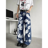 Threebooy Straight Loose Fit Printed Streetwear Jeans Unisex Urban Fashion Trendy Casual Denim Pants mens Hip Hop Oversized Comfort