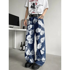 Threebooy Straight Loose Fit Printed Streetwear Jeans Unisex Urban Fashion Trendy Casual Denim Pants mens Hip Hop Oversized Comfort