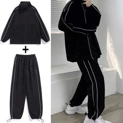 Threebooy Men's Sets New Casual One-piece Suit Male Sportswear Women Suits Overalls Trousers Loose Fleece Zipper Long Sleeves Jacket Pants
