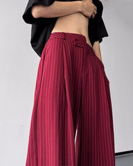 Threebooy Men's Fashion Trend High Quality Casual Pants Striped Printing Ice Silk Fabric Red/Black Color Loose Suit Pants M-2XL