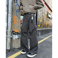 Threebooy Mens Casual Workwear Cargo Pants Loose Fit Straight Wide Leg Multi Pocket Utility Tactical Outdoor Hiking Durable Heavy Duty