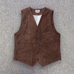 Threebooy Men’s Corduroy Hunting Vest Outdoor Workwear Waistcoat Lightweight Cargo Safari Fishing Vests Shooting Travel Vest With Pockets